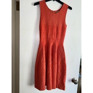 Issa London fit & flare knit sleeveless dress size M coral